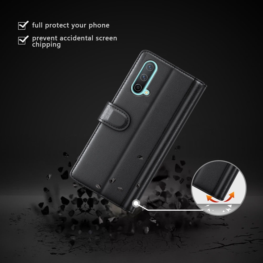 Custodia a portafoglio in vera pelle OnePlus Nord CE 5G, nero
