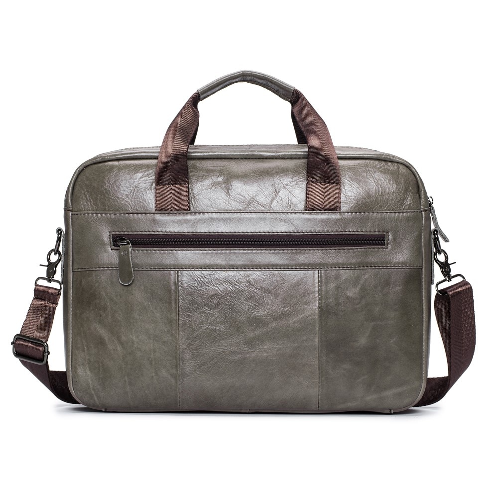 Borsa per laptop in pelle con tracolla, grigio