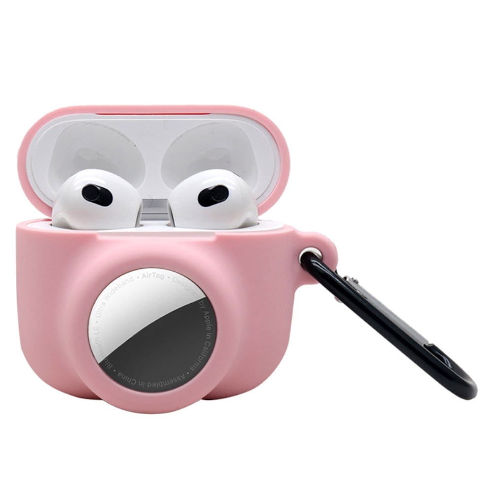 Custodia in silicone con supporto AirTag AirPods 3 rosa