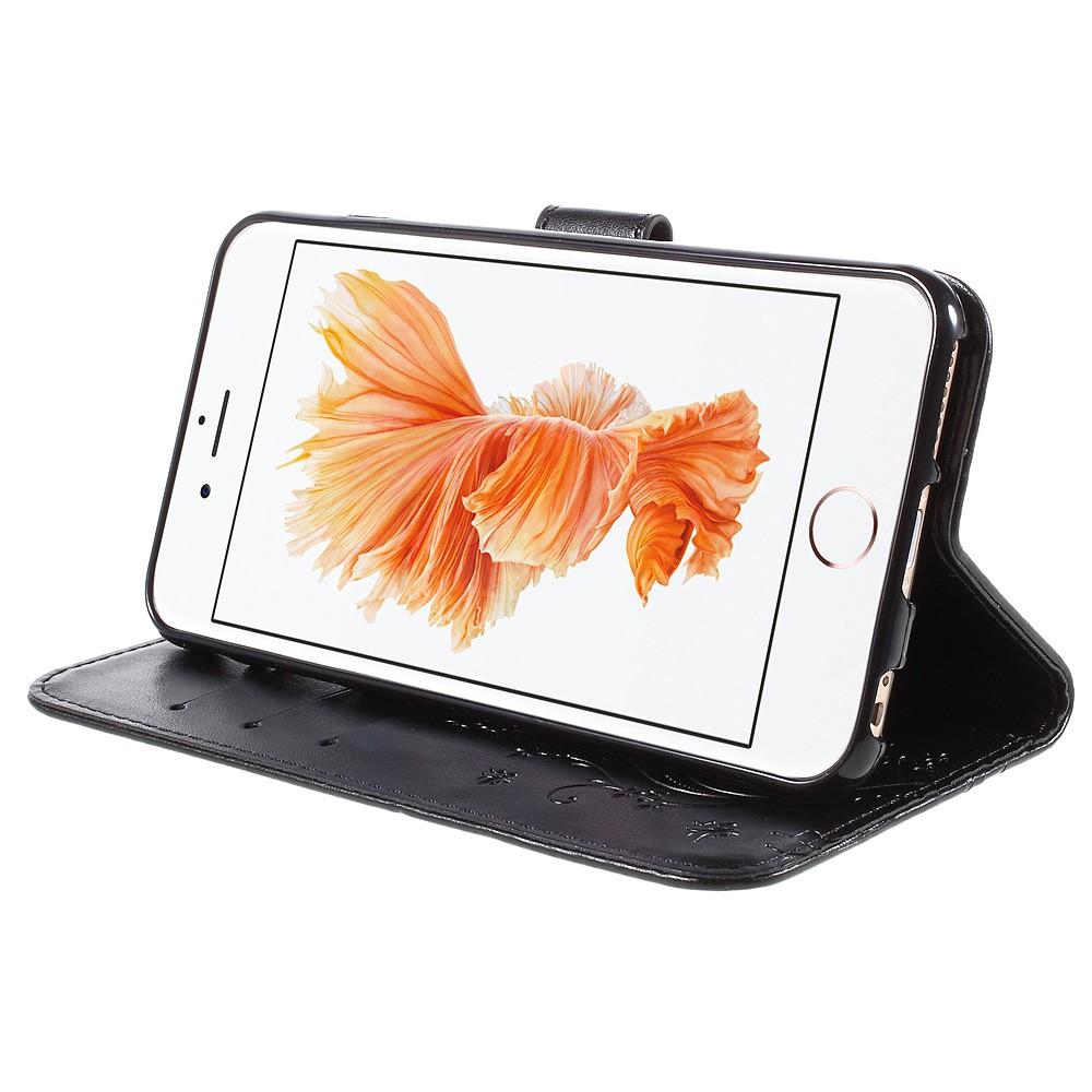 Custodia in pelle a farfalle per iPhone 6/6S, Nero