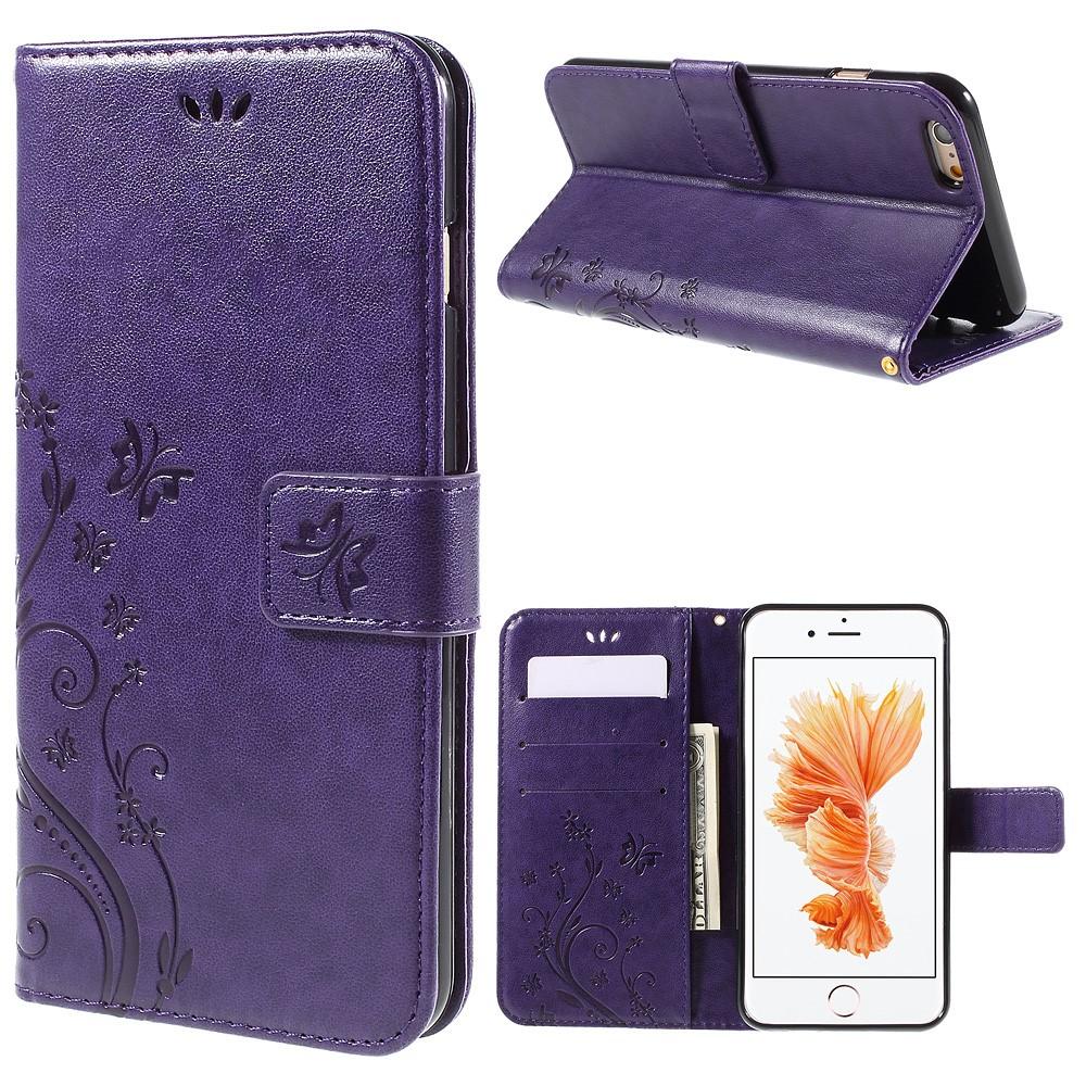 Custodia in pelle a farfalle per iPhone 6/6S, viola