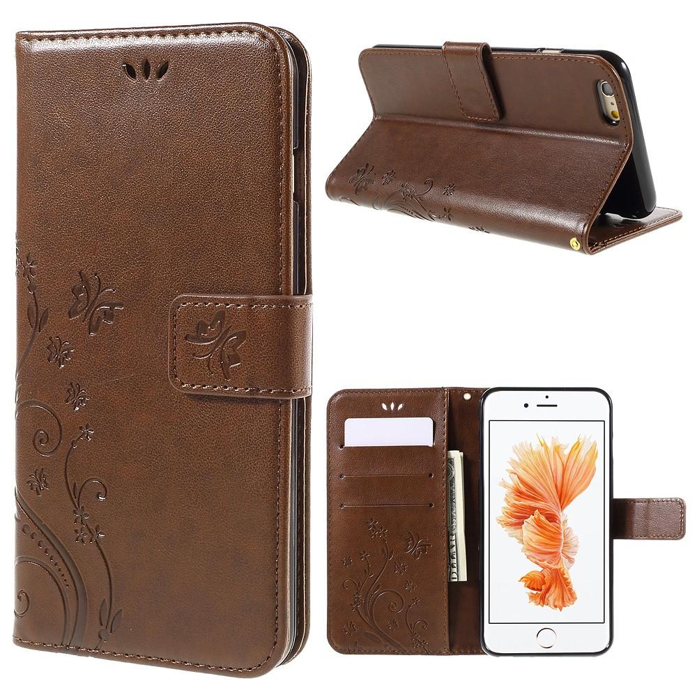Custodia in pelle a farfalle per iPhone 6/6S, Marrone