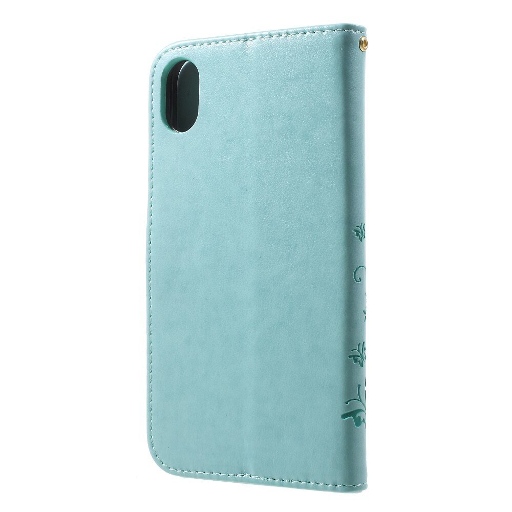 Custodia in pelle a farfalle per iPhone XR, verde