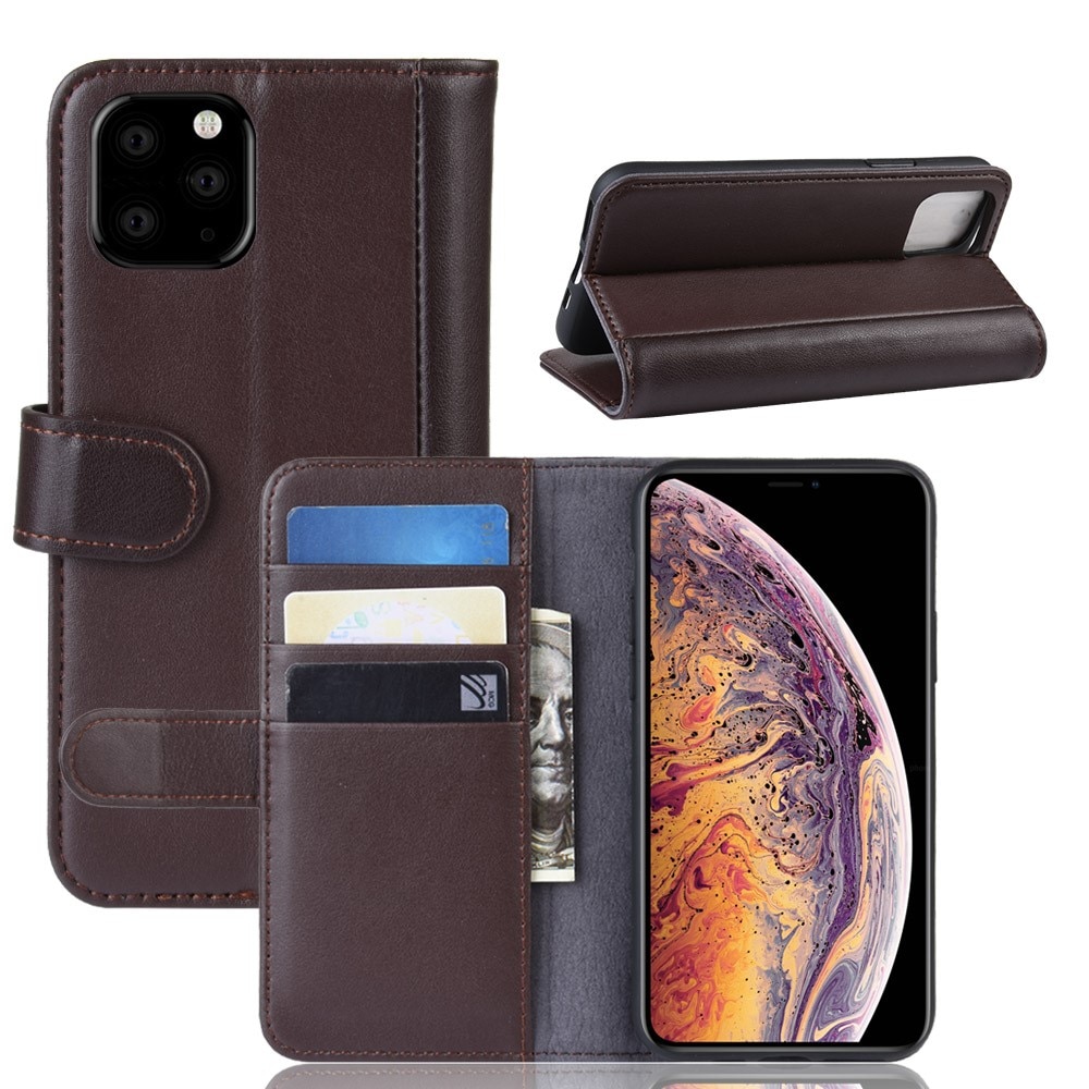 Custodia a portafoglio in vera pelle iPhone 11 Pro Max, marrone