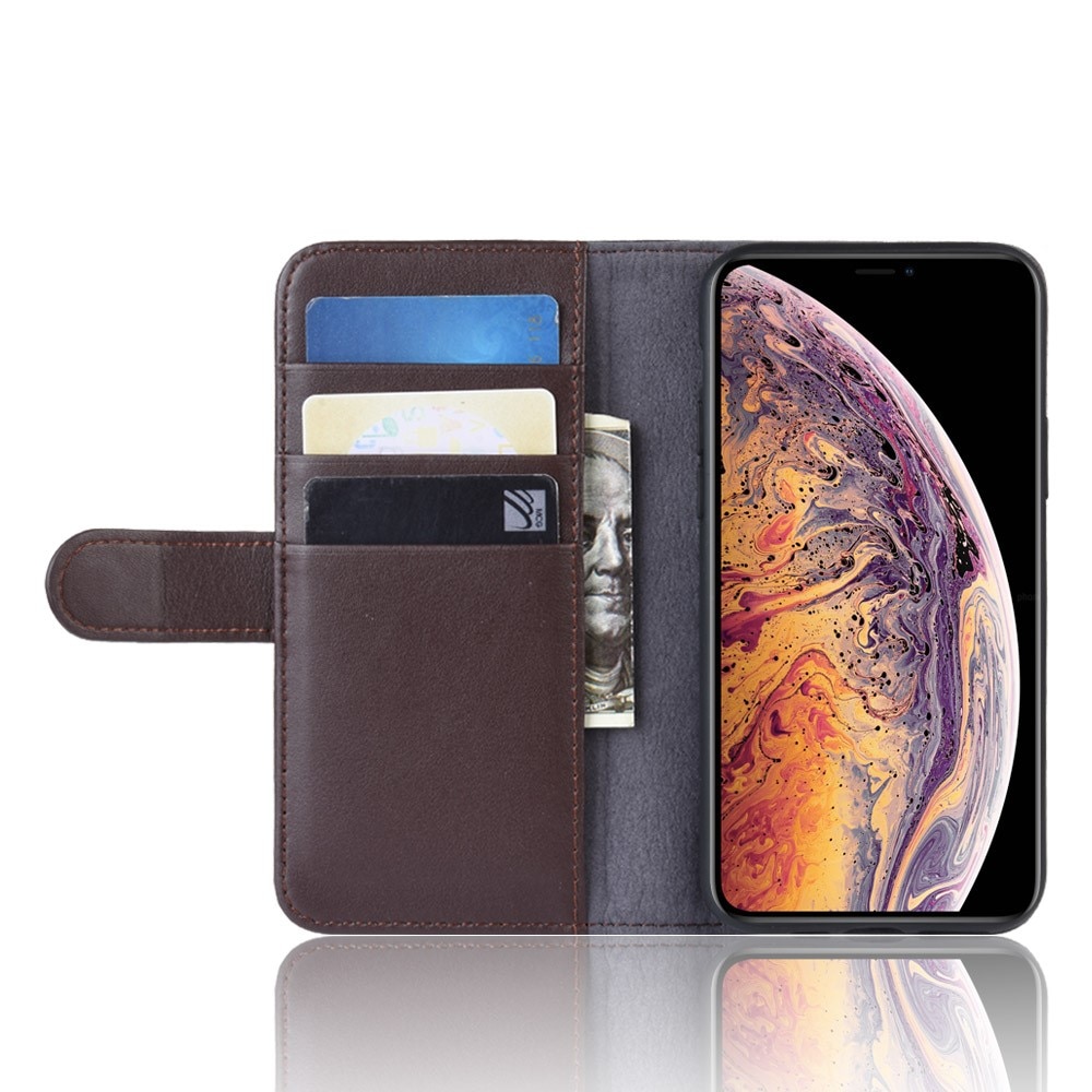 Custodia a portafoglio in vera pelle iPhone 11 Pro Max, marrone
