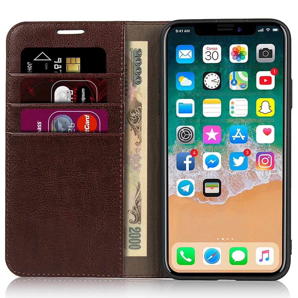 Cover Portafoglio in vera pelle iPhone XR marrone scuro