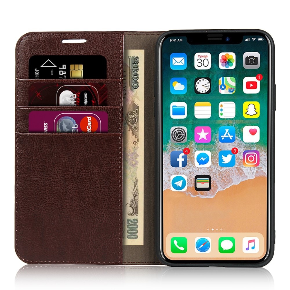 Cover Portafoglio in vera pelle iPhone 11 Pro marrone scuro