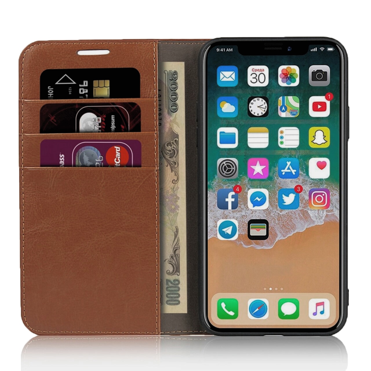Cover Portafoglio in vera pelle iPhone 11 Pro marrone