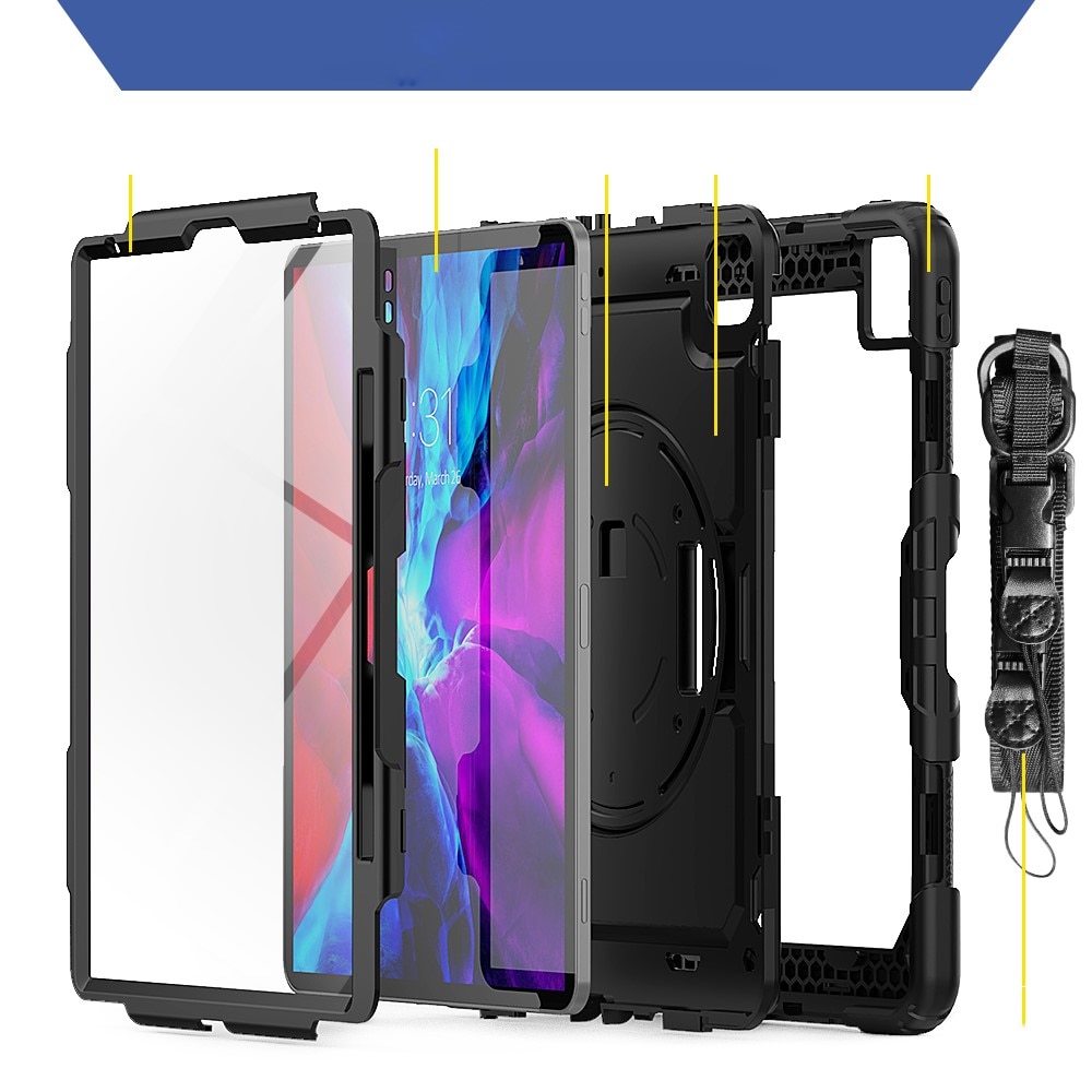 Full Protection Custodia ibrida antiurto con tracolla iPad Pro 12.9 4th Gen (2020) nero