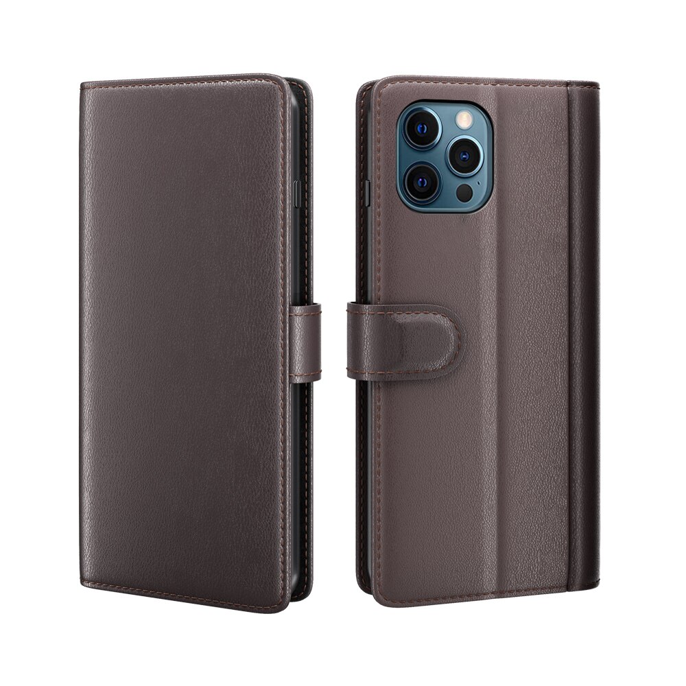 Custodia a portafoglio in vera pelle iPhone 12 Pro Max, Marrone