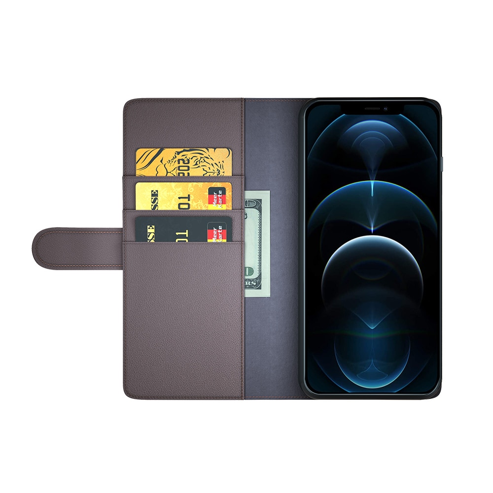 Custodia a portafoglio in vera pelle iPhone 12 Pro Max, marrone