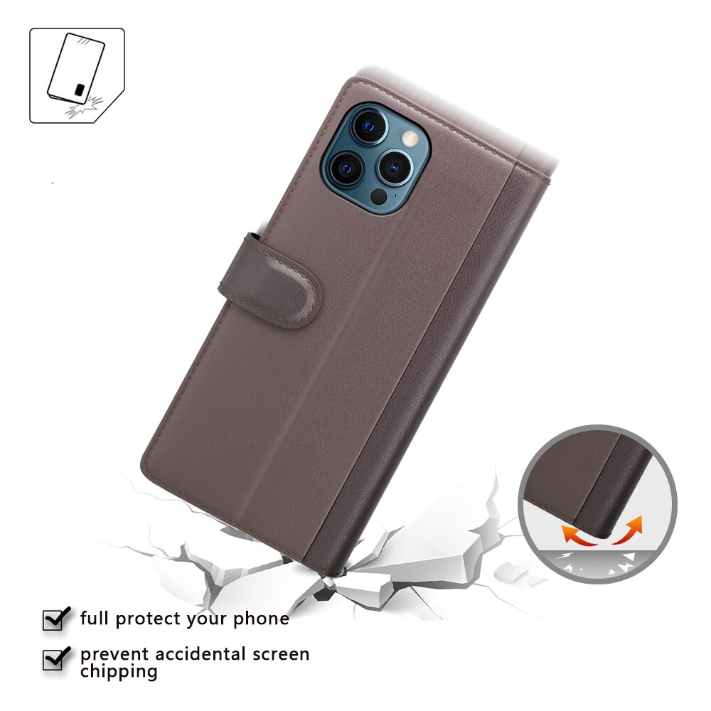 Custodia a portafoglio in vera pelle iPhone 12 Pro Max, Marrone