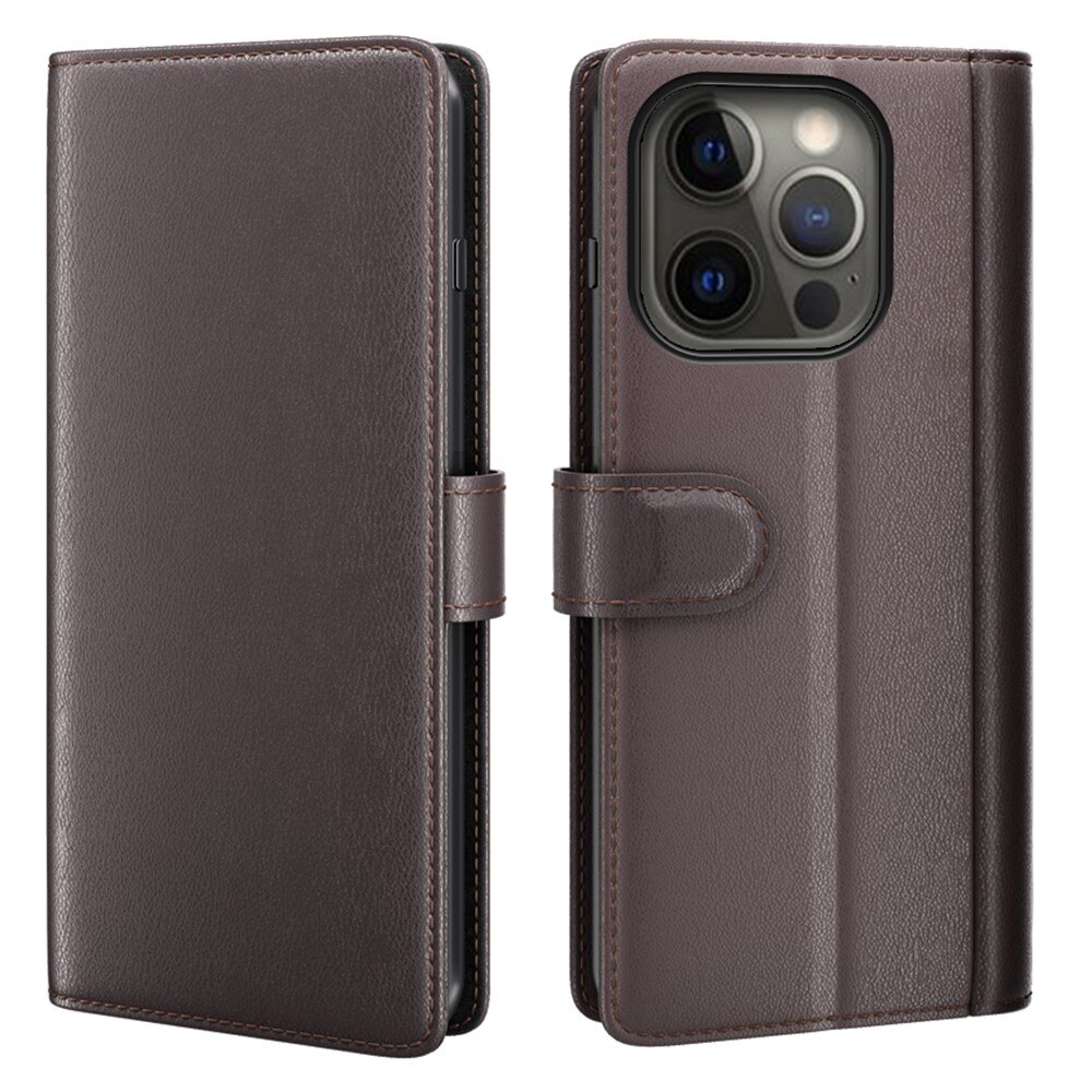 Custodia a portafoglio in vera pelle Apple iPhone 13 Pro Max, Marrone
