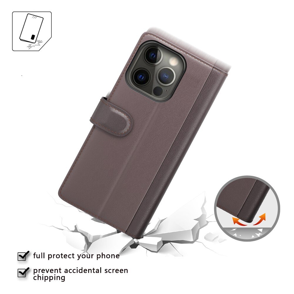 Custodia a portafoglio in vera pelle Apple iPhone 13 Pro Max, Marrone