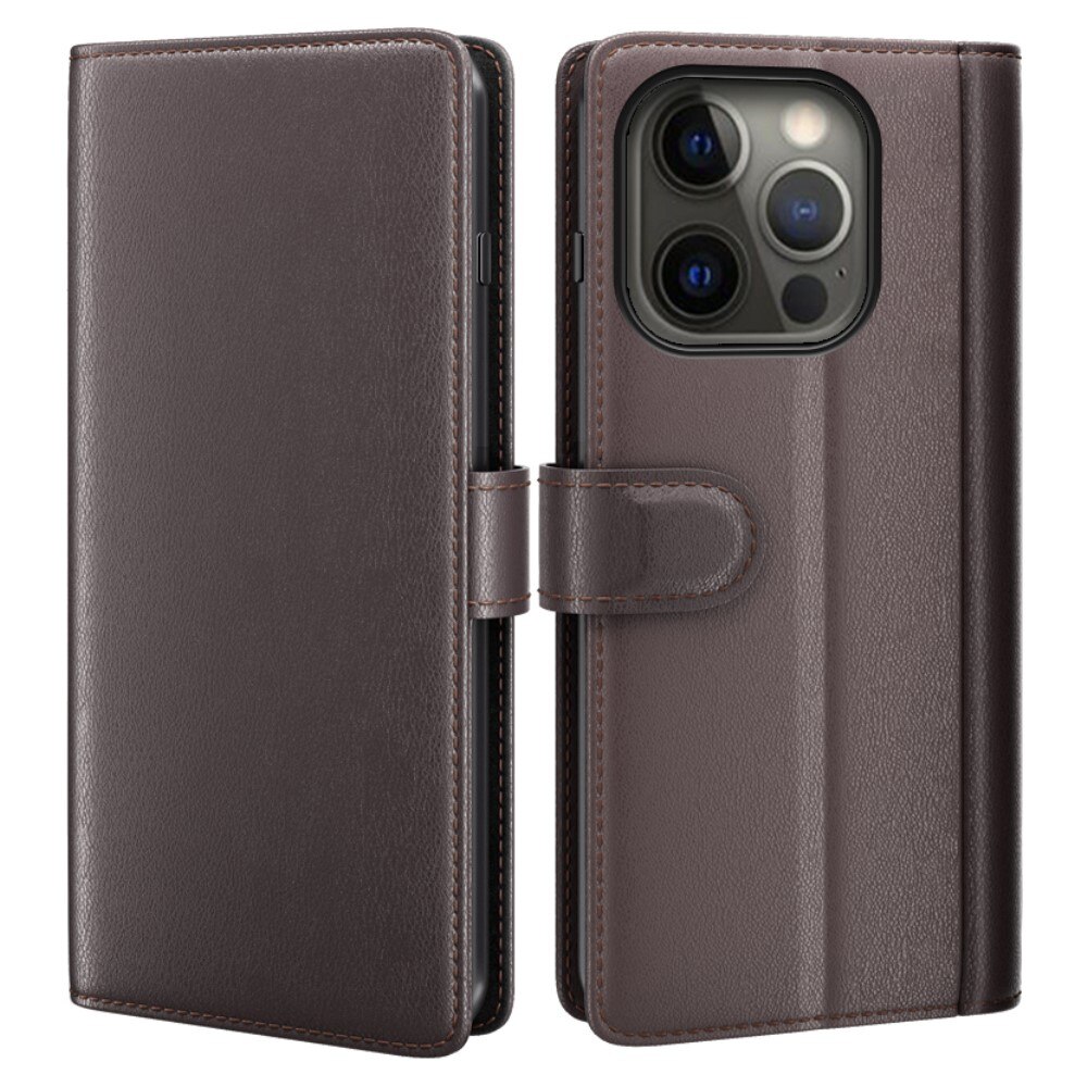 Custodia a portafoglio in vera pelle Apple iPhone 13 Pro, Marrone