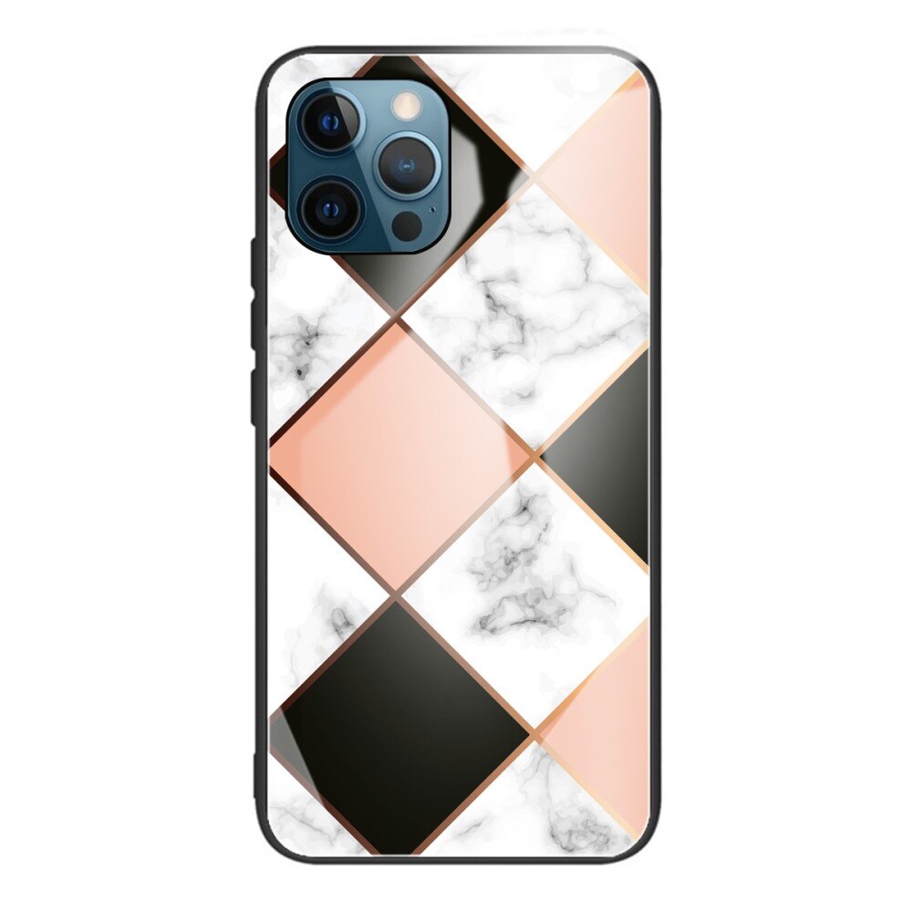 Custodia in vetro temperato iPhone 13 Pro Marmo geometrico rosa