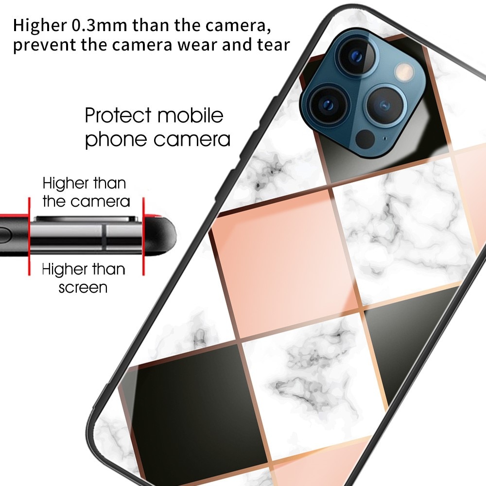 Custodia in vetro temperato iPhone 13 Pro Marmo geometrico rosa