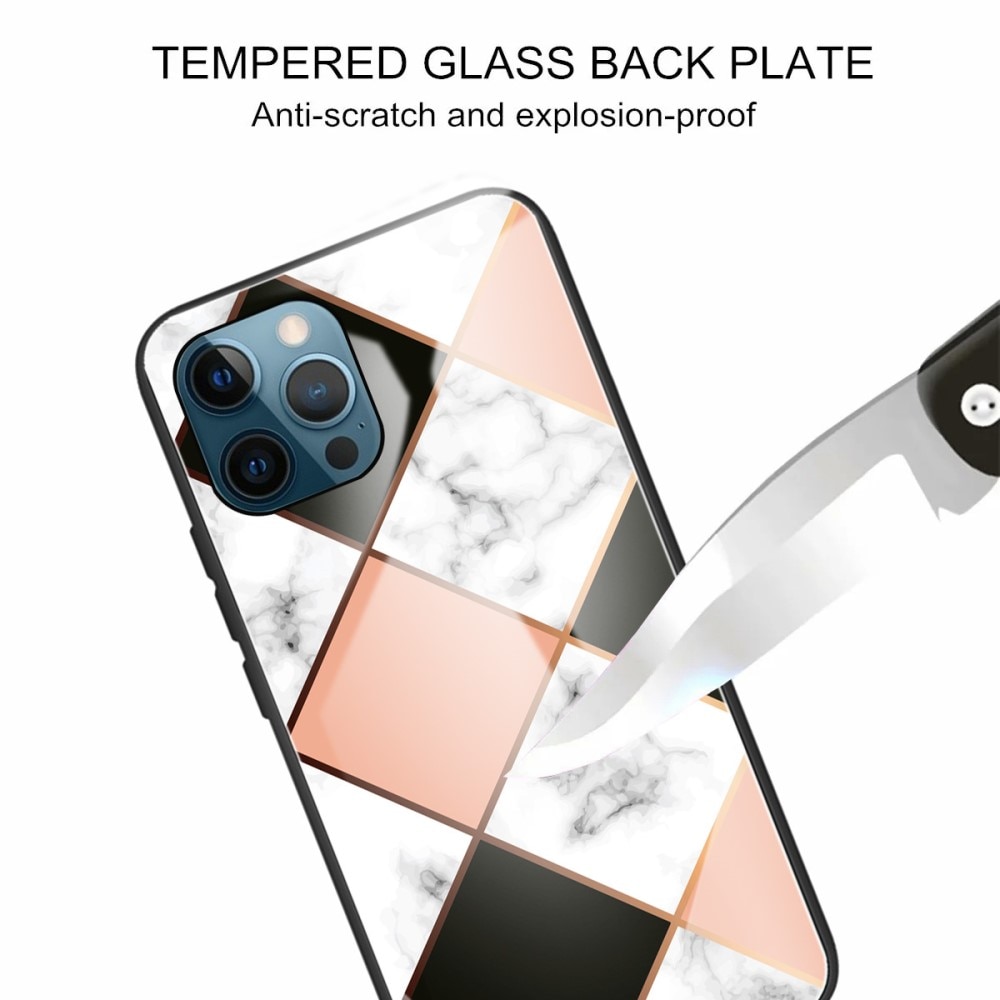 Custodia in vetro temperato iPhone 13 Pro Marmo geometrico rosa