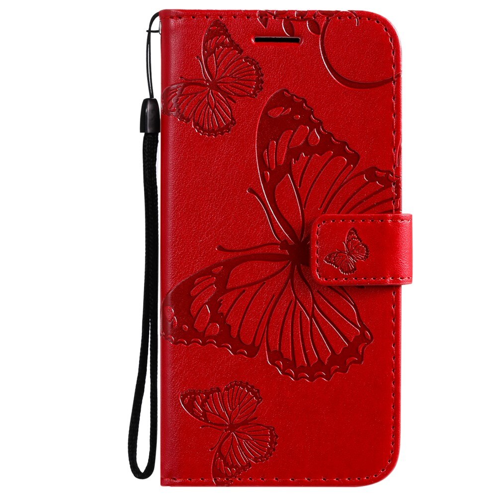 Custodia in pelle a farfalle per iPhone 13, rosso