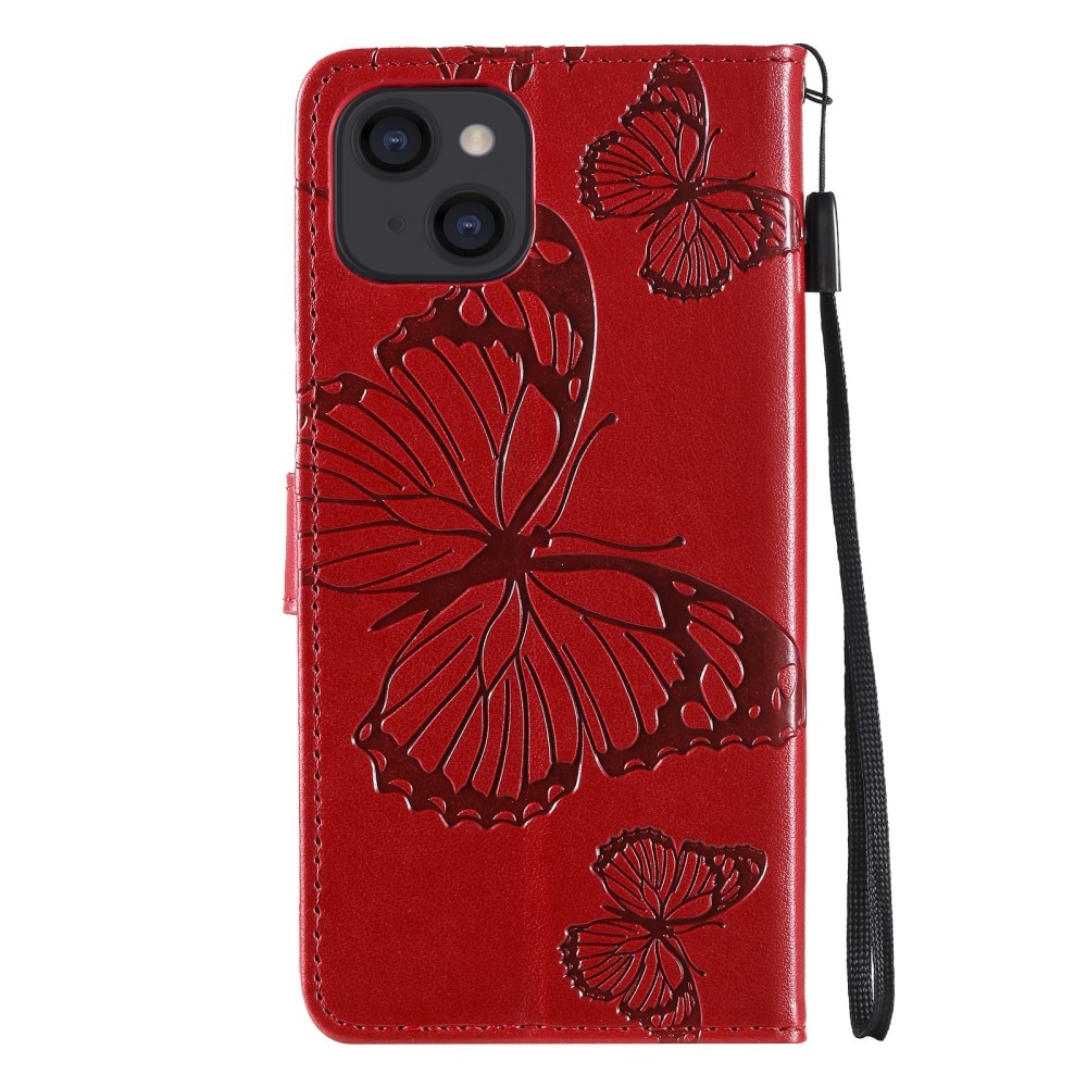 Custodia in pelle a farfalle per iPhone 13, rosso