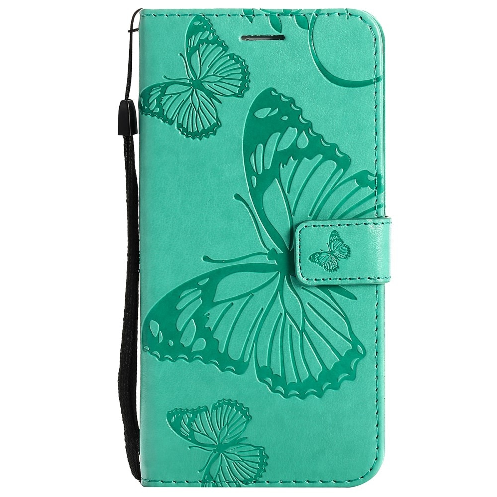 Custodia in pelle a farfalle per iPhone 13, verde
