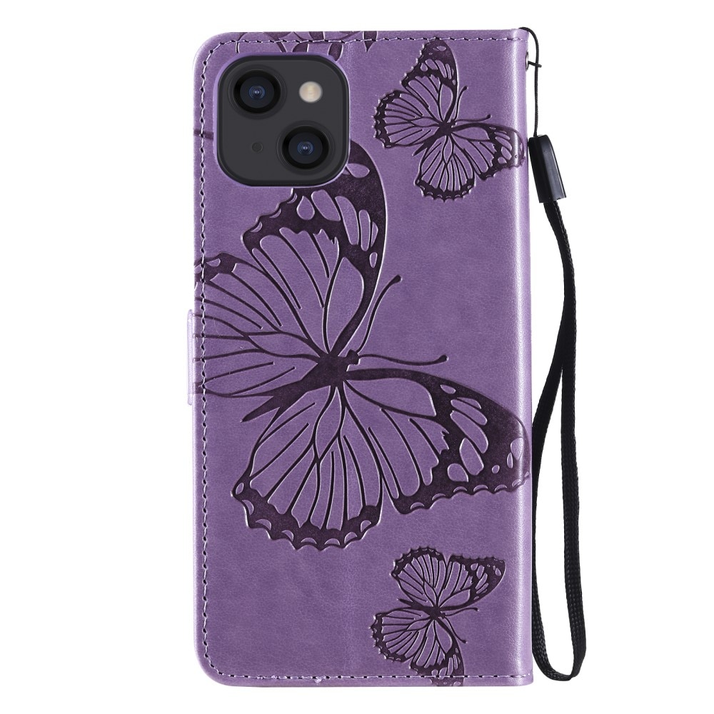 Custodia in pelle a farfalle per iPhone 13, viola