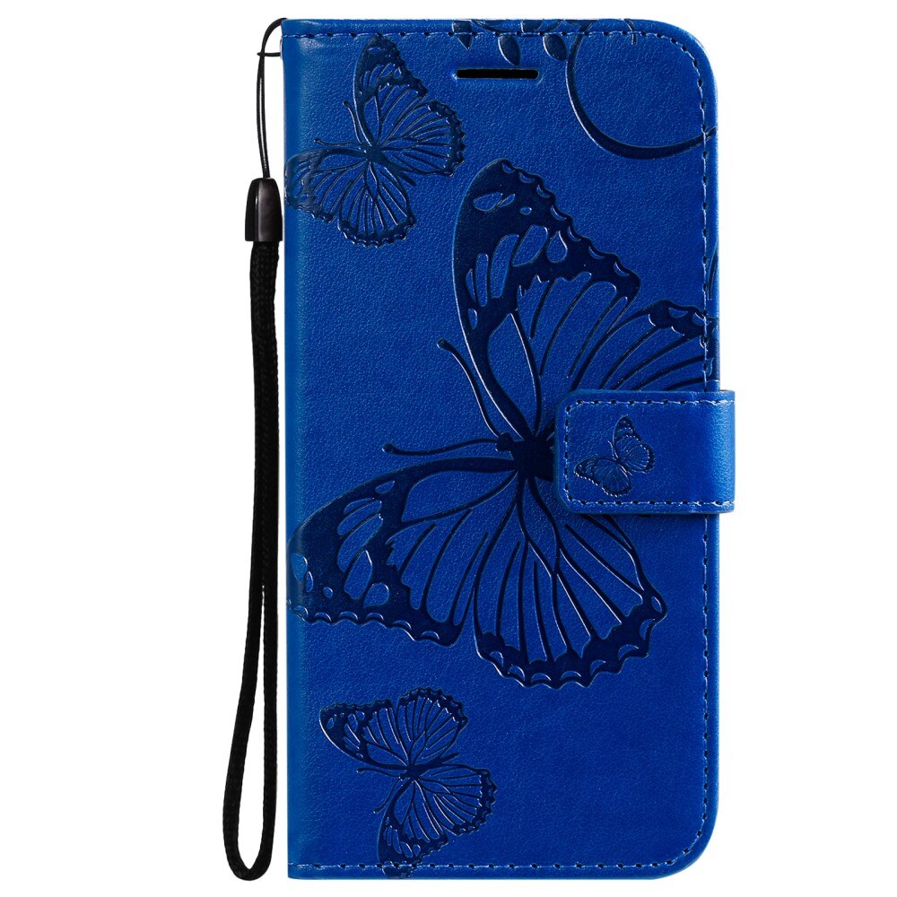 Custodia in pelle a farfalle per iPhone 13, blu