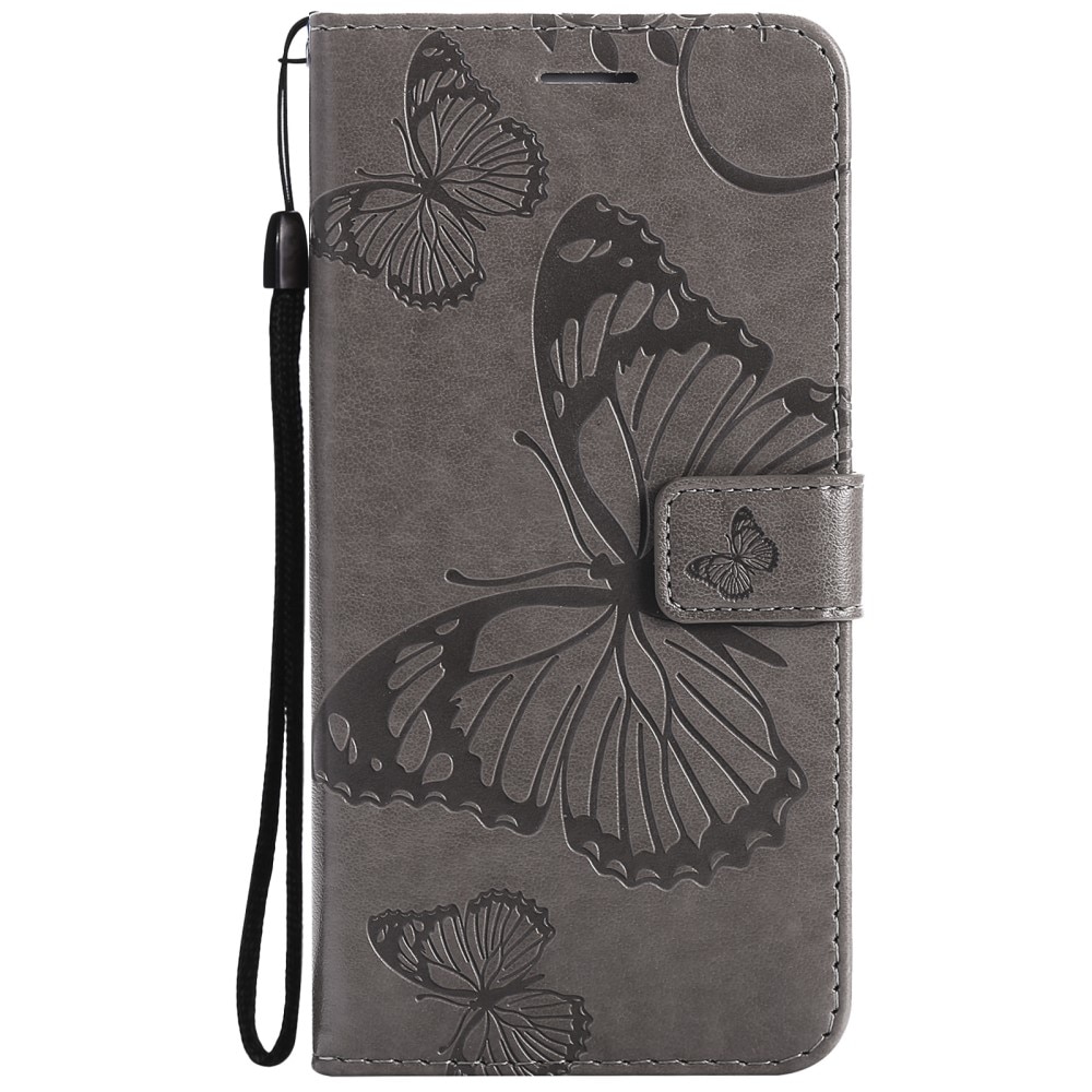 Custodia in pelle a farfalle per iPhone 13 Pro, grigio