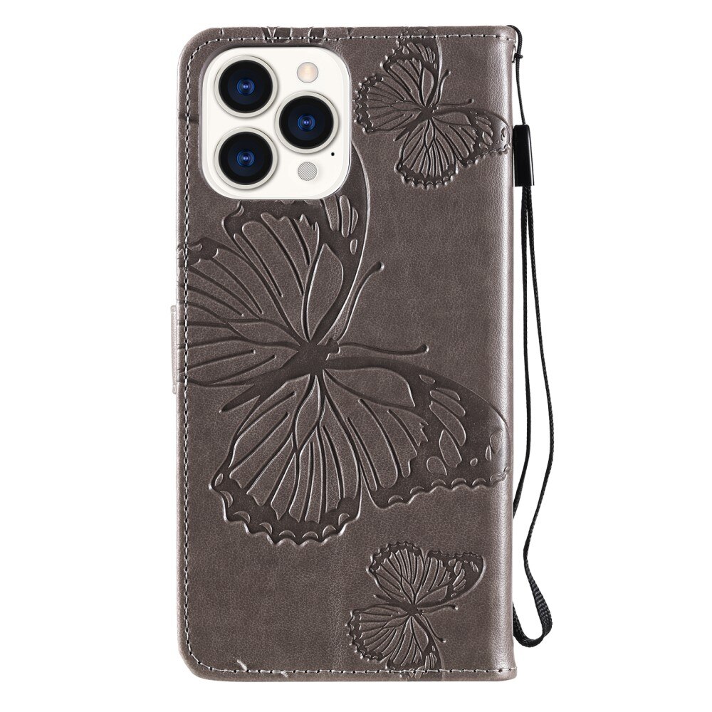 Custodia in pelle a farfalle per Apple iPhone 13 Pro, Grigio