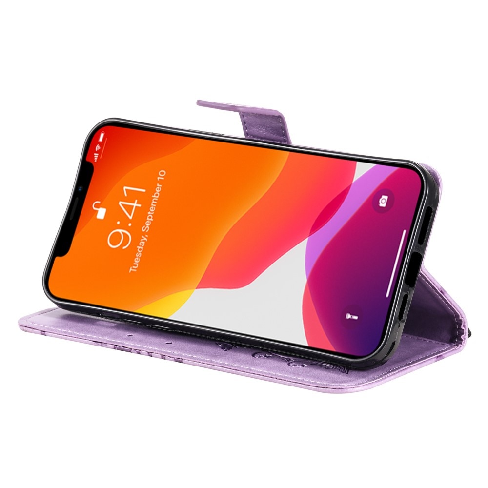 Custodia in pelle a farfalle per Apple iPhone 13 Pro, Viola