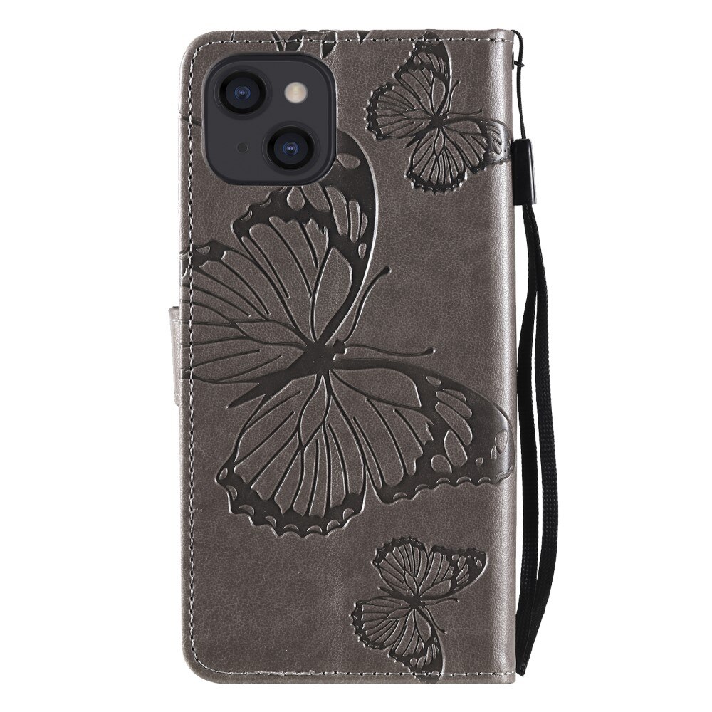 Custodia in pelle a farfalle per Apple iPhone 13 Mini, Grigio
