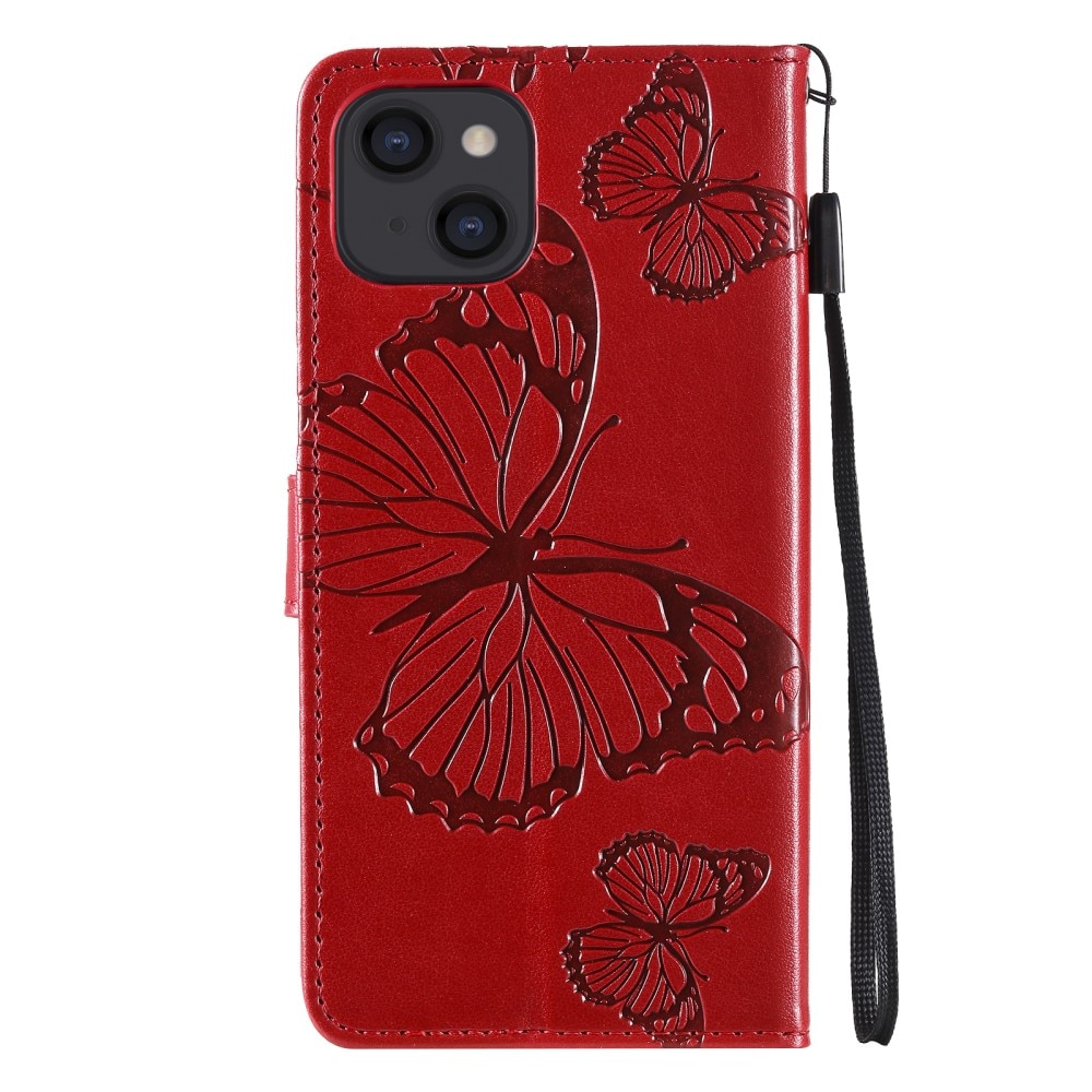 Custodia in pelle a farfalle per iPhone 13 Mini, rosso