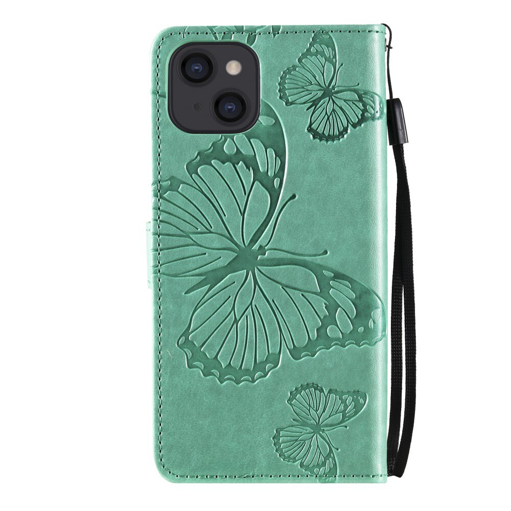 Custodia in pelle a farfalle per iPhone 13 Mini, verde