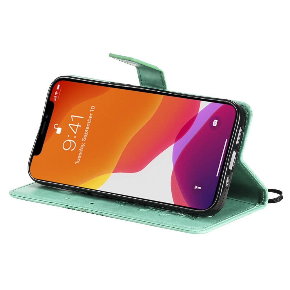 Custodia in pelle a farfalle per Apple iPhone 13 Mini, Verde