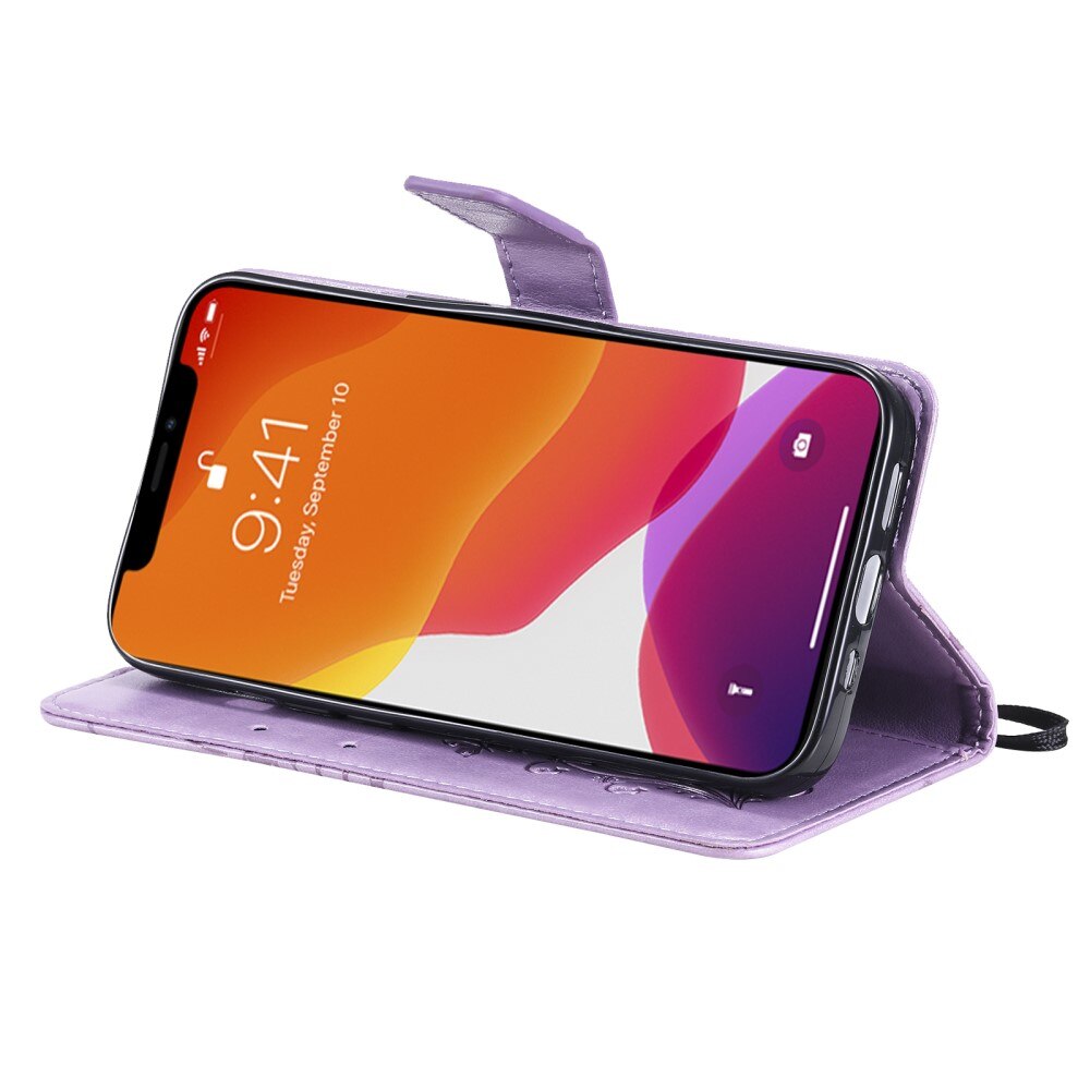 Custodia in pelle a farfalle per Apple iPhone 13 Mini, Viola