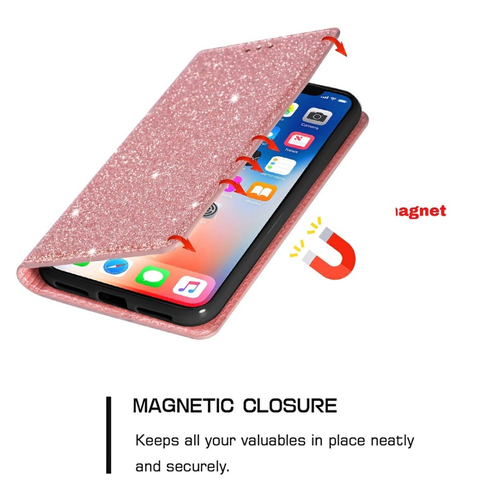 Custodie a portafoglio Luccichio iPhone 13 Oro Rosa