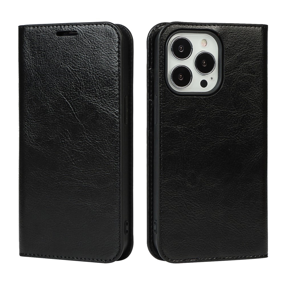 Cover Portafoglio in vera pelle iPhone 13 Pro nero