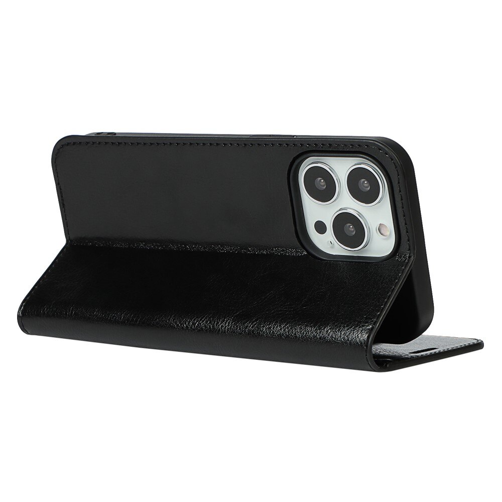 Cover Portafoglio in vera pelle iPhone 13 Pro nero