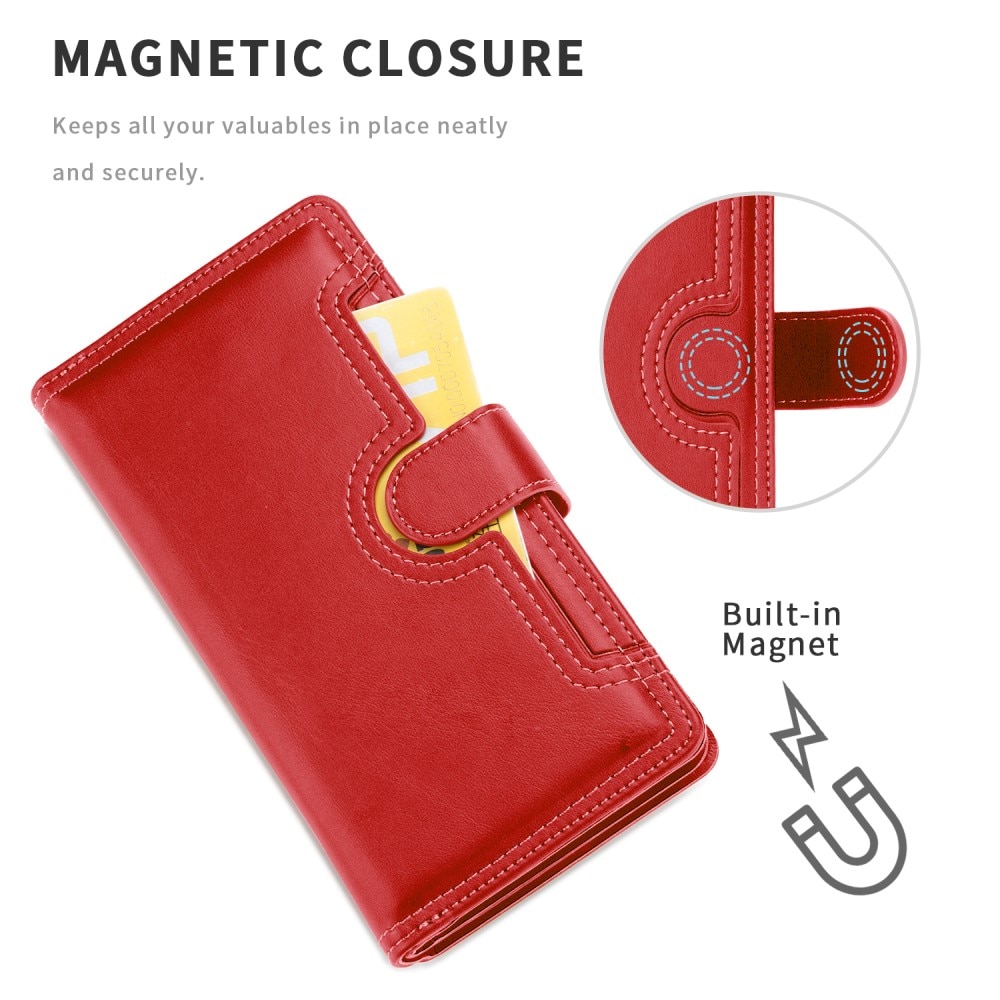Multi-Slot Cover Portafoglio in pelle iPhone 13 Rosso