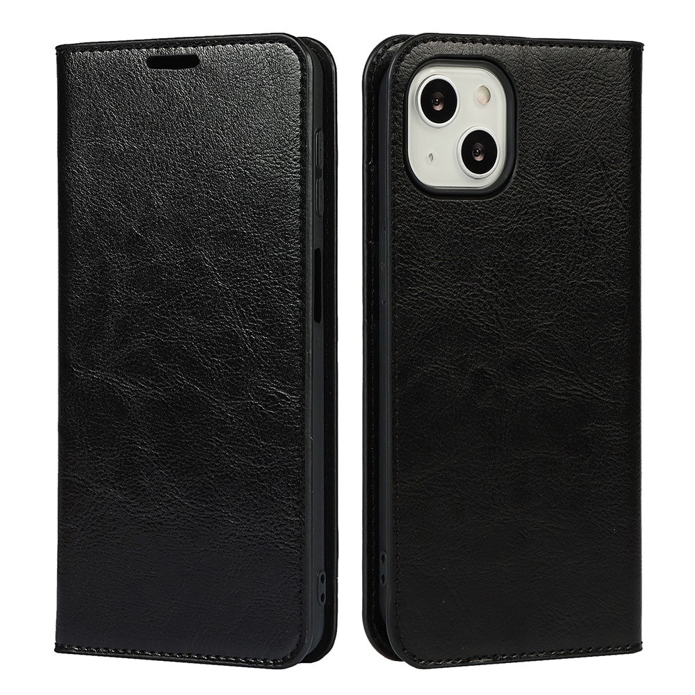 Cover Portafoglio in vera pelle iPhone 13 nero