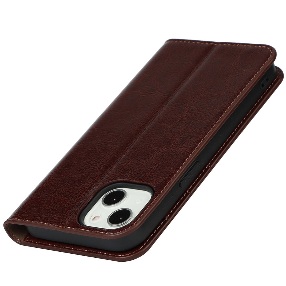 Cover Portafoglio in vera pelle iPhone 13 marrone scuro