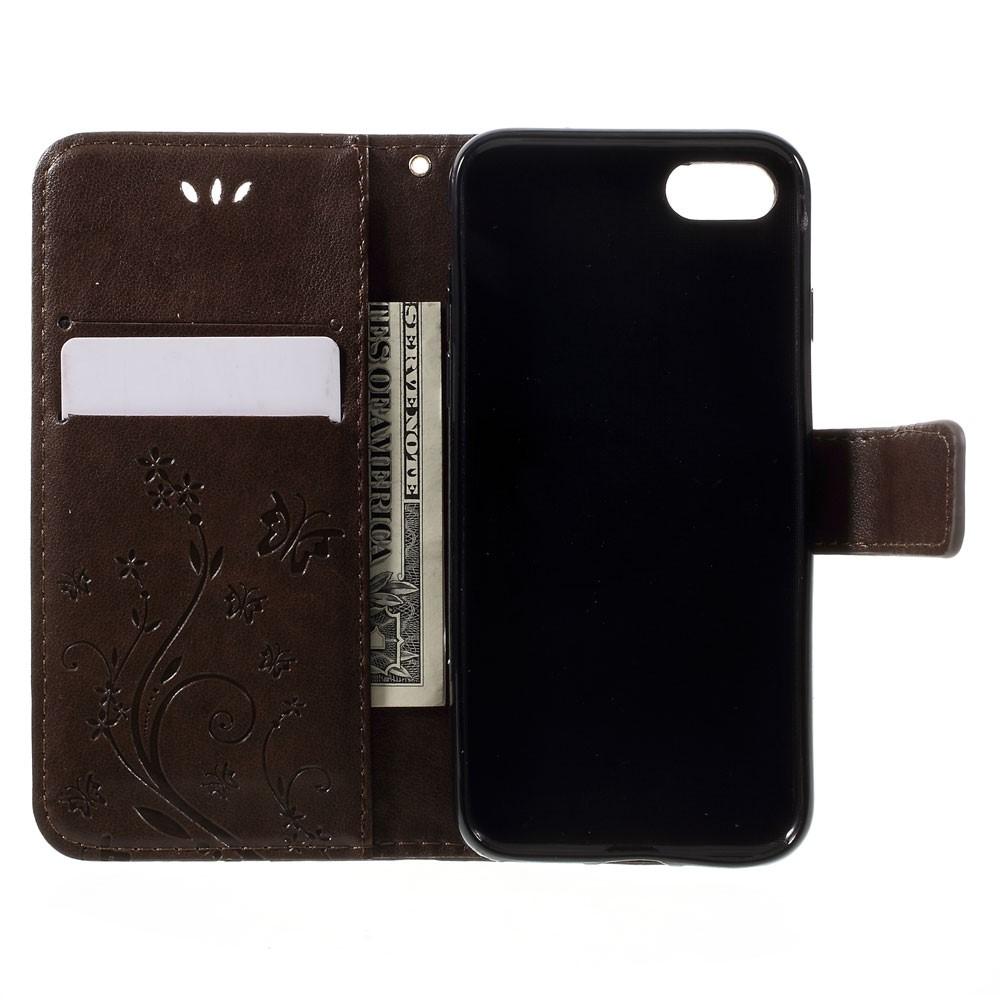 Custodia in pelle a farfalle per iPhone SE 2020/iPhone SE 2022/iPhone 8/iPhone 7, Marrone