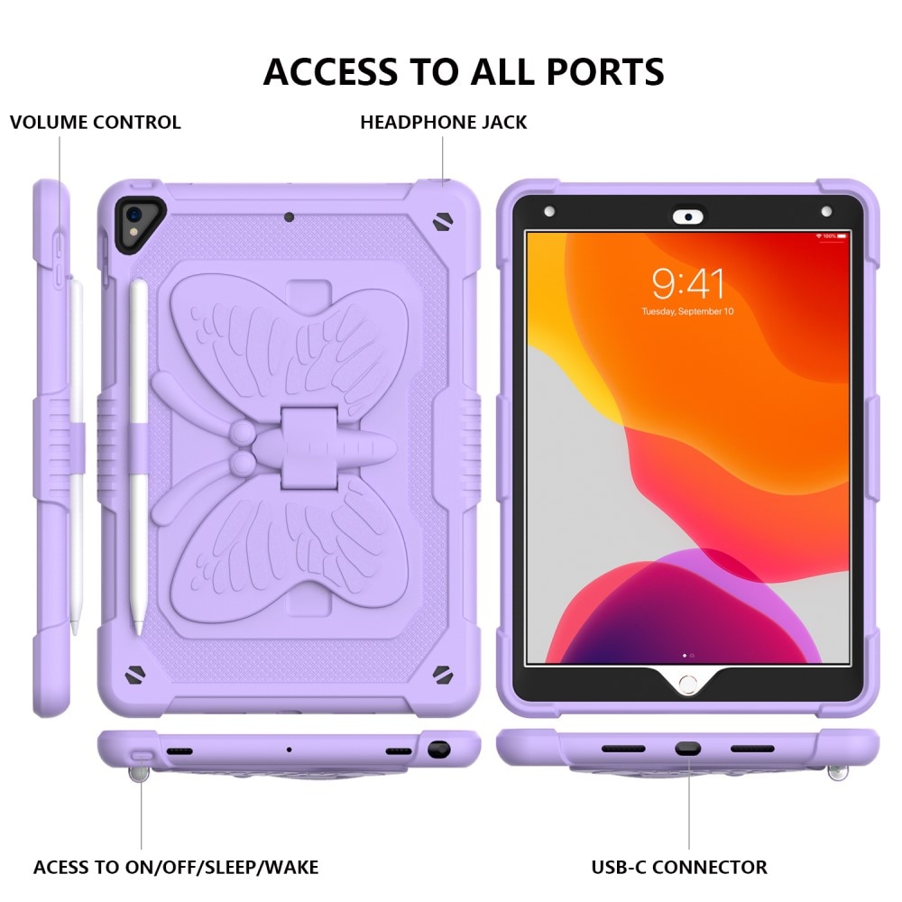 Custodia ibrida con farfalle per iPad 10.2 7th Gen (2019)  a tracolla viola