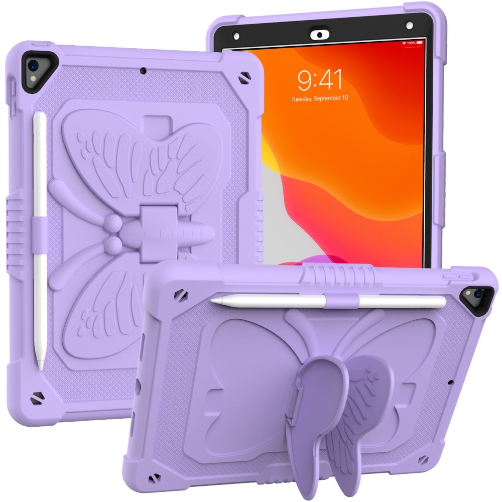 Custodia ibrida con farfalle per iPad 10.2 7th Gen (2019)  a tracolla viola