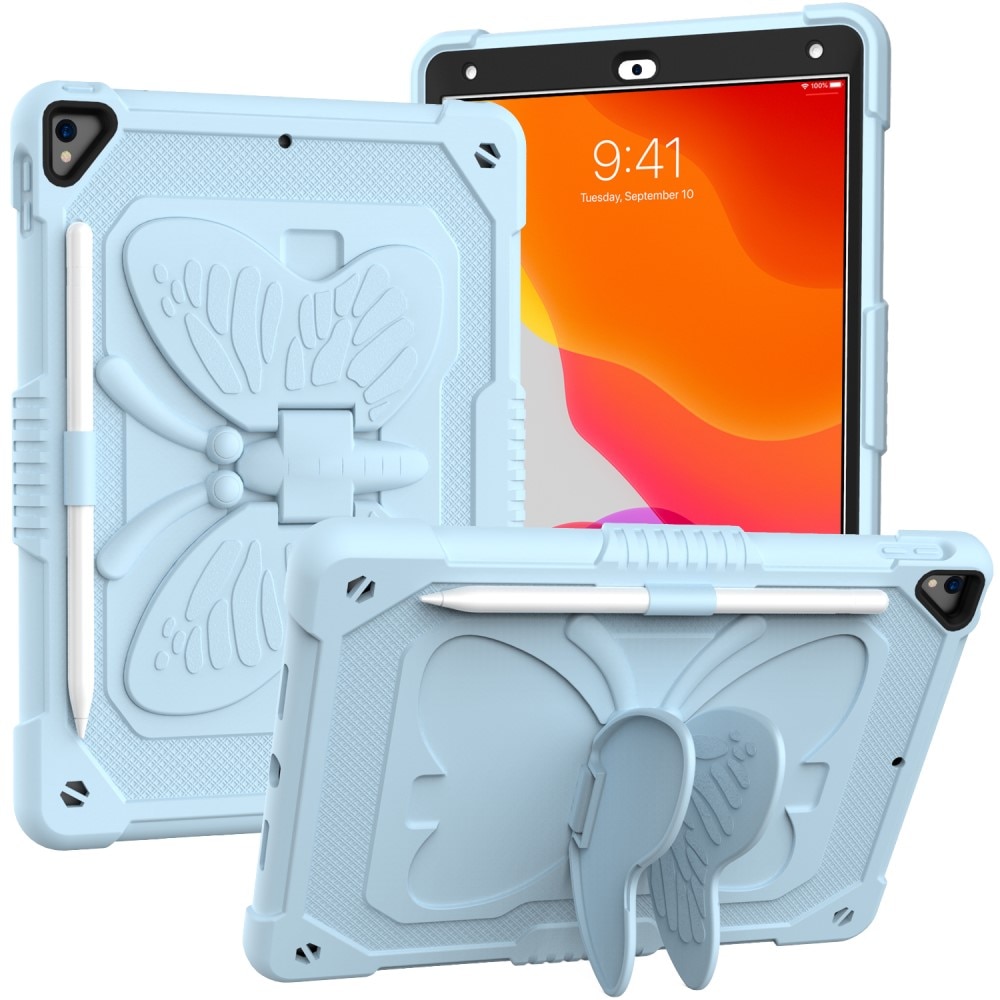Custodia ibrida con farfalle per iPad 10.2 7th Gen (2019) a tracolla blu