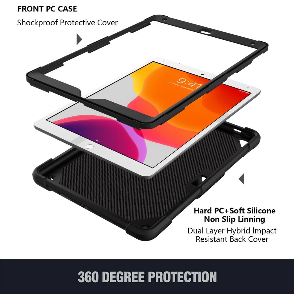 Custodia ibrida con farfalle per iPad 10.2 7th Gen (2019) a tracolla nero