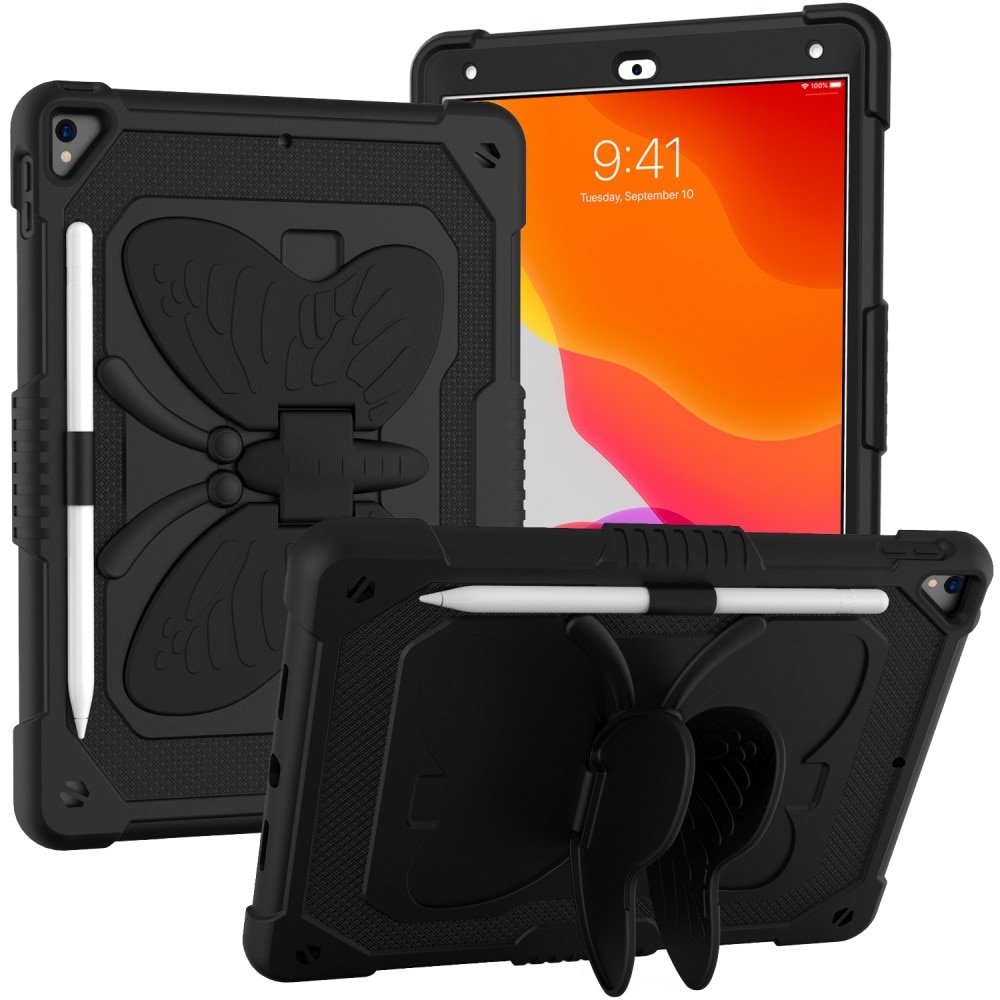 Custodia ibrida con farfalle per iPad 10.2 9th Gen (2021) a tracolla nero