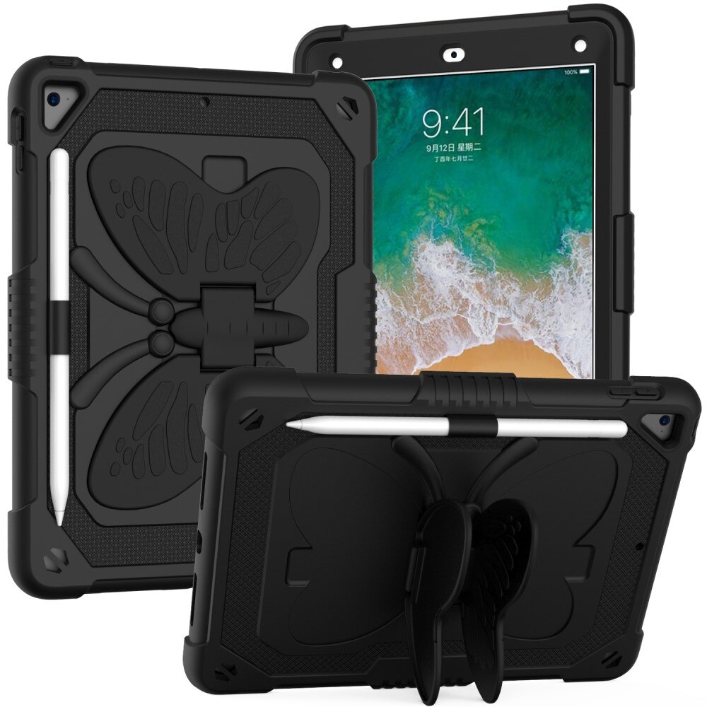 Custodia ibrida con farfalle per iPad Air 9.7 1st Gen (2013) a tracolla nero