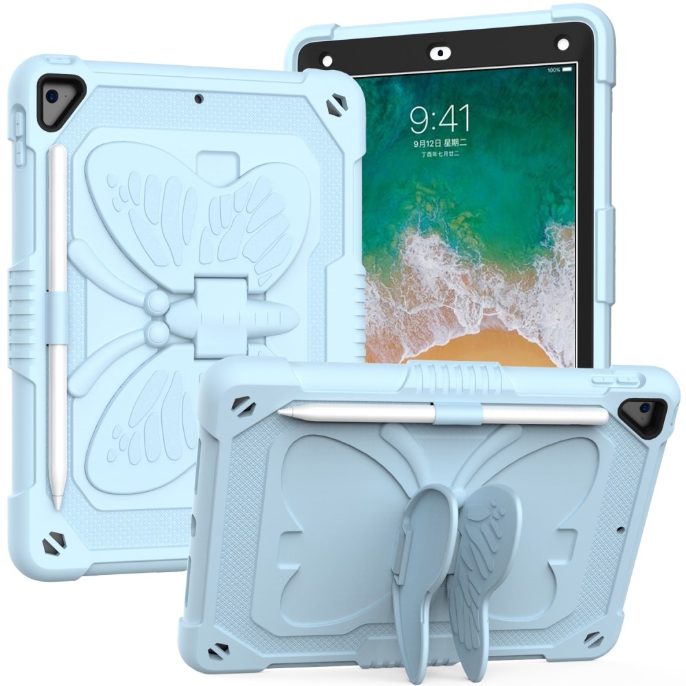 Custodia ibrida con farfalle per iPad 9.7 6th Gen (2018) a tracolla blu