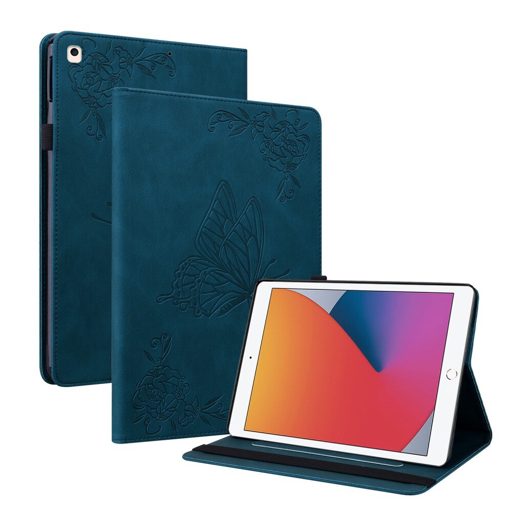 Custodia in pelle con farfalla iPad 10.2 9th Gen (2021) blu